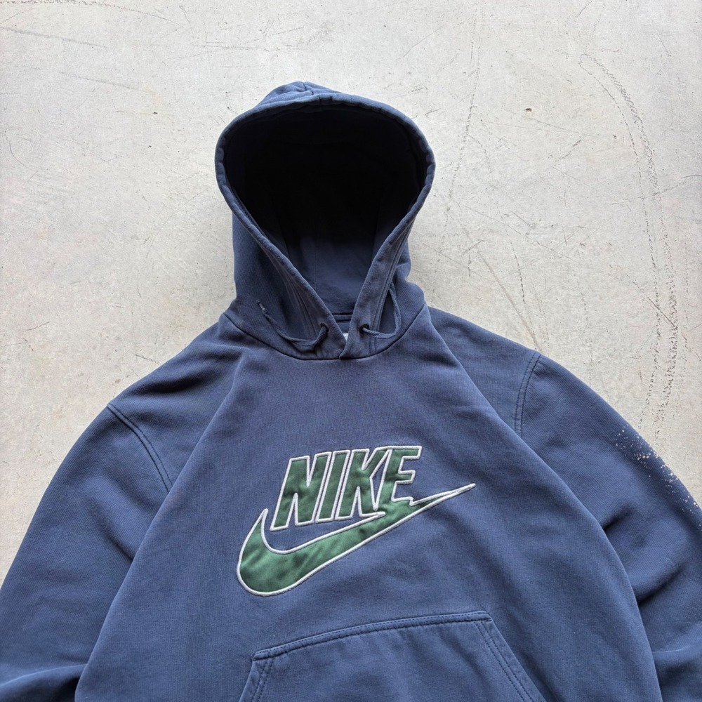 Vintage Nike Hoodie Y2K Navy Blue Embroidered Logo Sweatshirt Mens Medium
